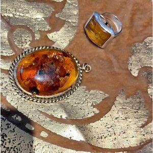 Antique amber pendant and ring